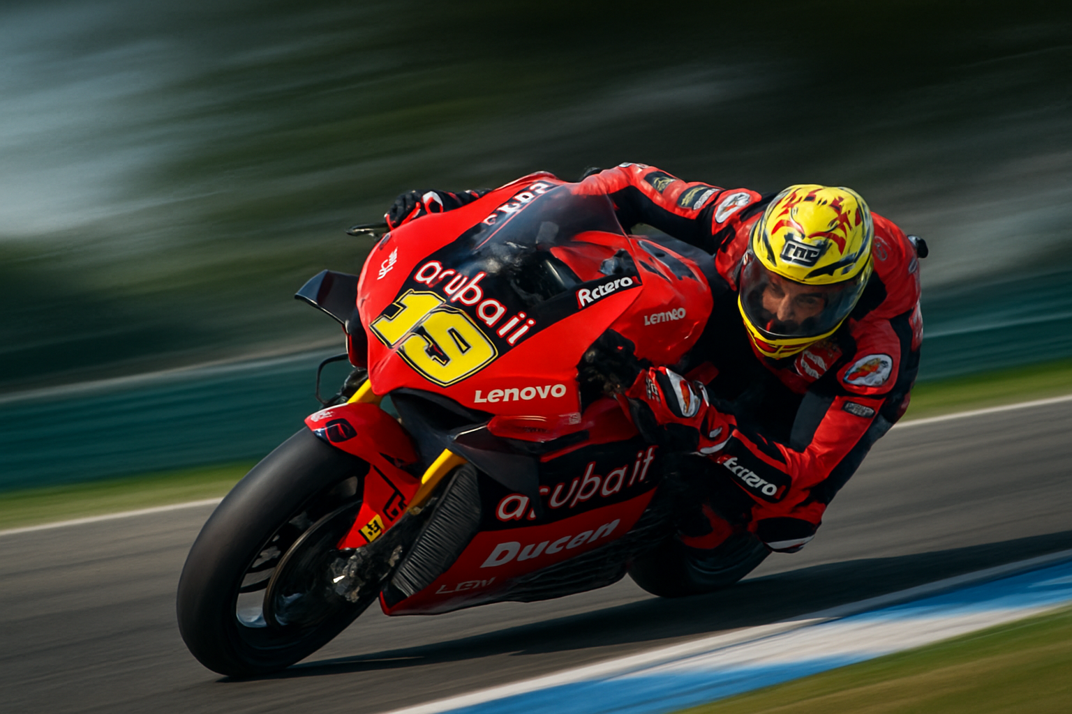 Alvaro Bautista riding Ducati at high speed, dynamic angle, 2026 WorldSBK