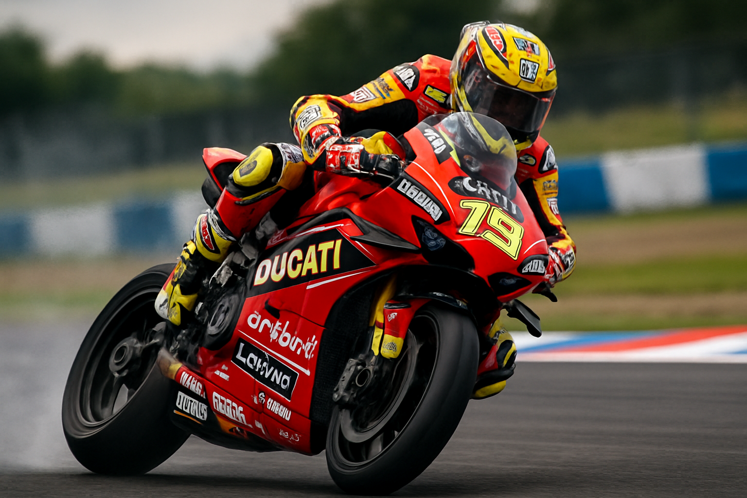 Alvaro Bautista memacu motor di Donington, aksi dinamis, musim 2026