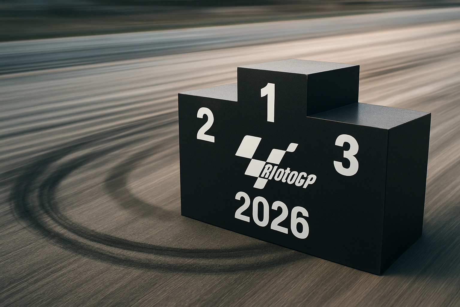 Podium close-up MotoGP 2026 tire marks speed blur