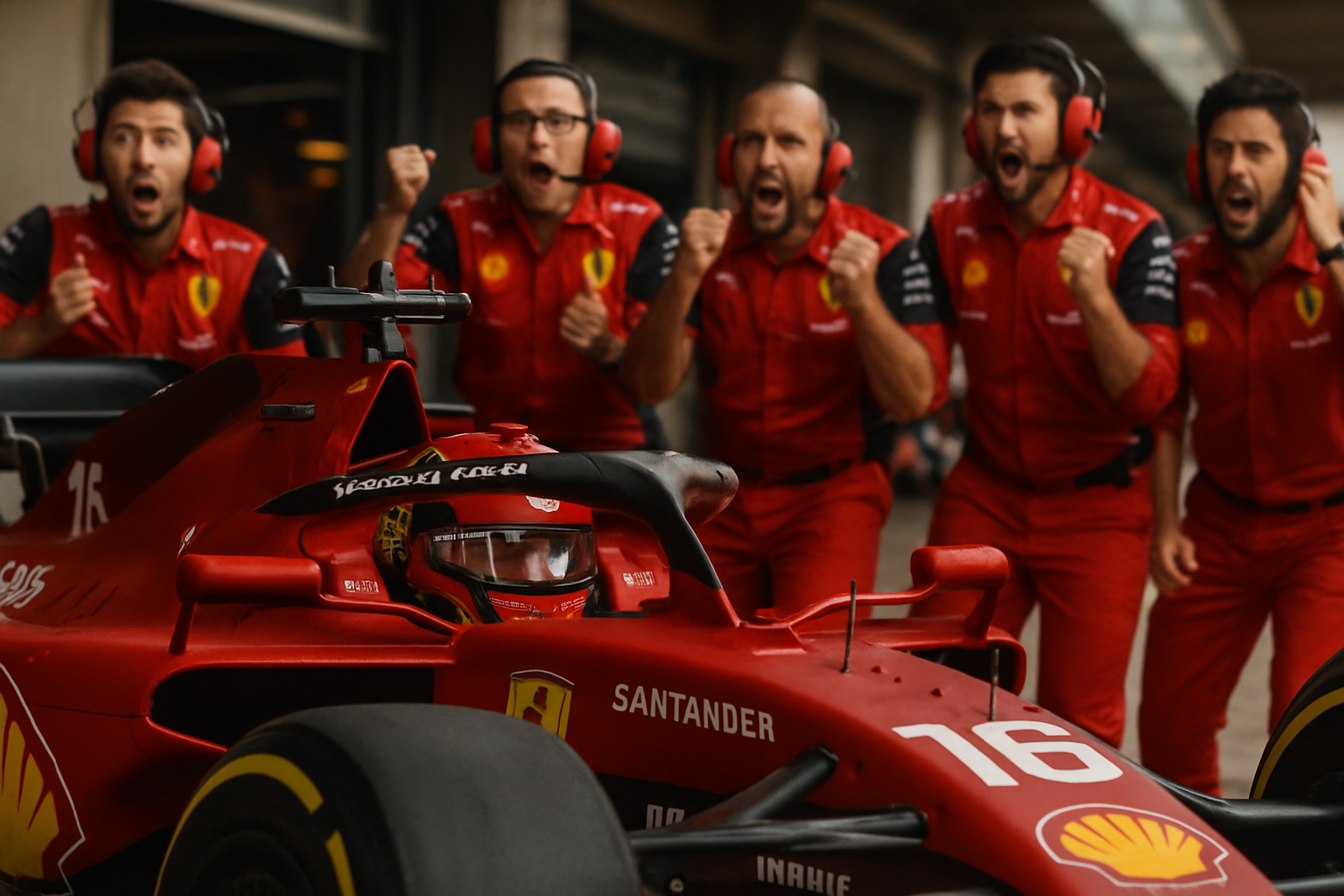 Different angle — pit lane, cockpit detail, team reaction