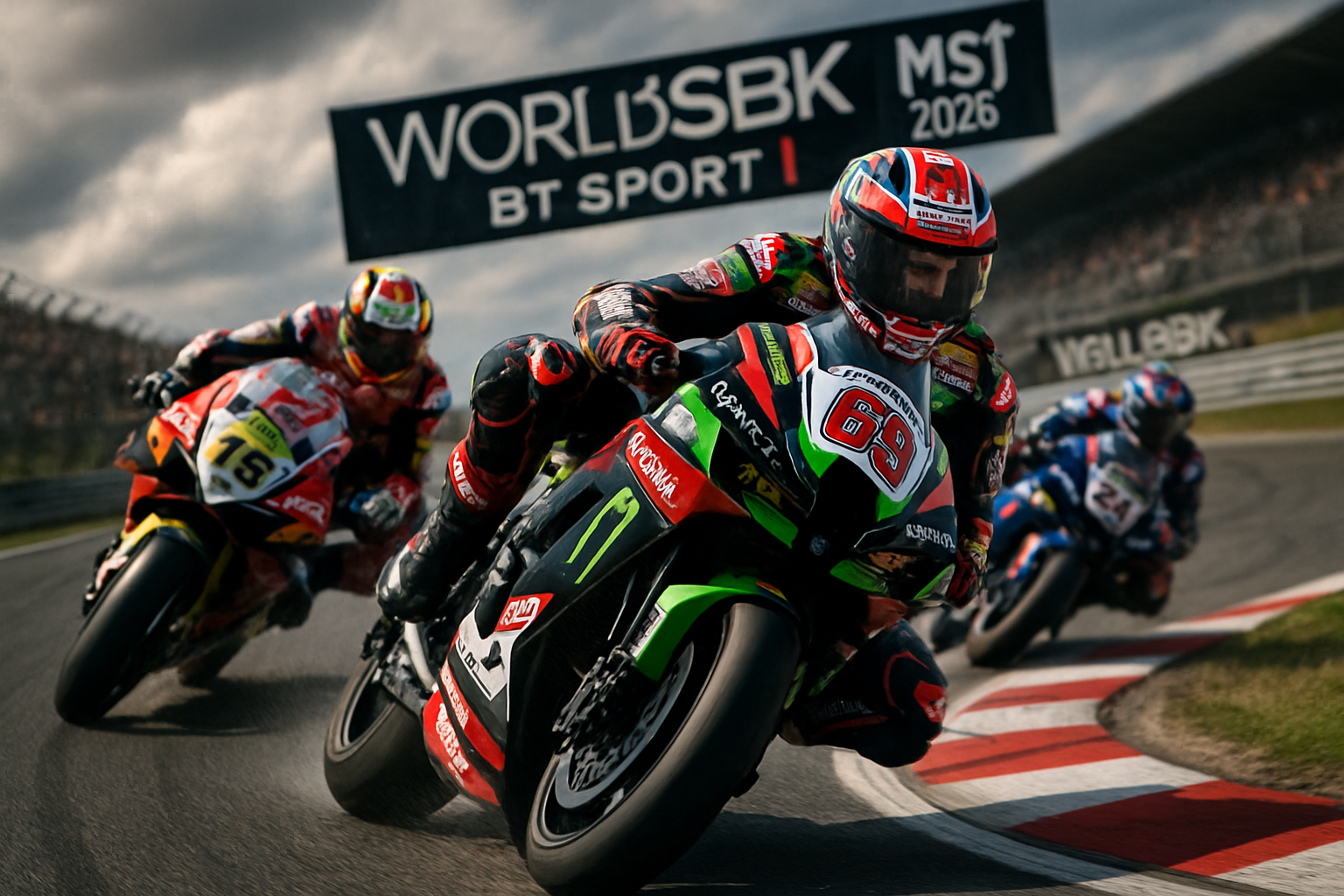 Dynamic WorldSBK racing action at Most, 2026 season, dramatic angle